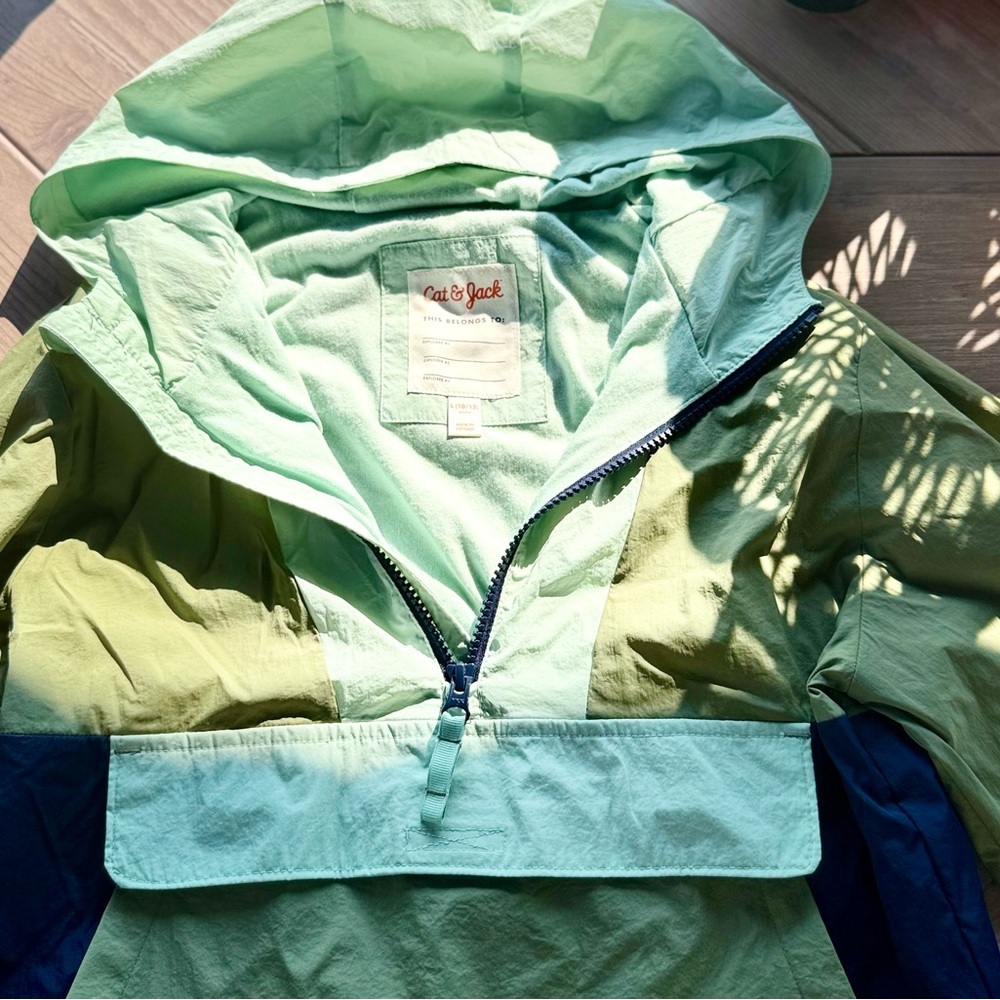 Cat & Jack l Mint and Navy l Popover Anorak Spring Windbreaker Jacket l Size: L - Picture 2 of 10
